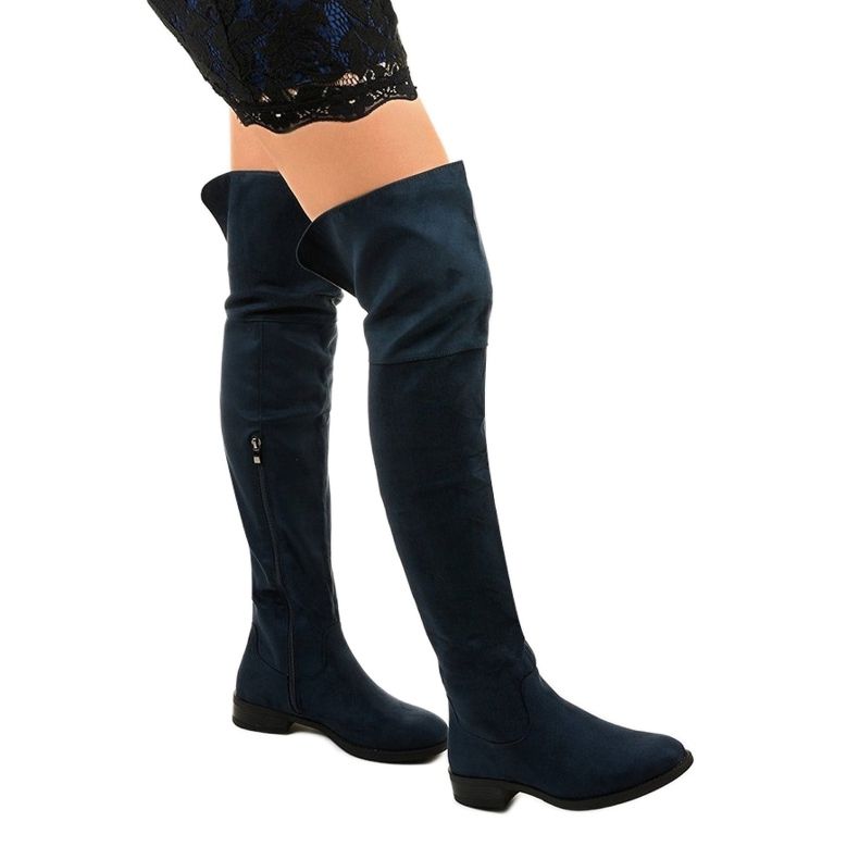 Botas Wysless azul marinho achatadas sobre os joelhos azul-marinho 1
