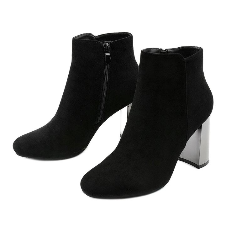 Botins de camurça preta no poste KL-705 preto 2