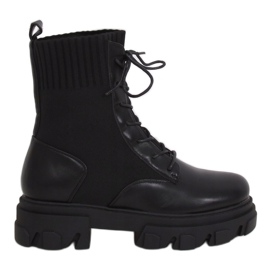 SEA Botas femininas de amarrar com meia NS156 preta My Need preto 3