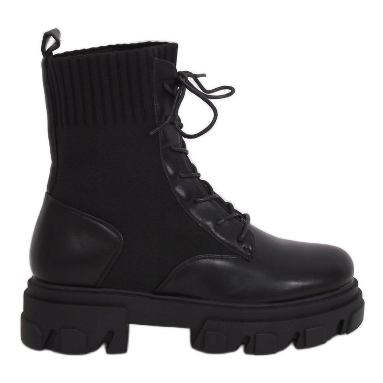 SEA Botas femininas de amarrar com meia NS156 preta My Need preto 3
