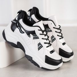 SHELOVET Tênis confortáveis ​​de couro ecológico branco preto 2