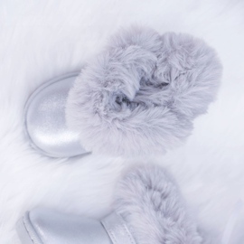 FRROCK Botas de neve aquecidas para crianças com gelatina de pele de prata 2