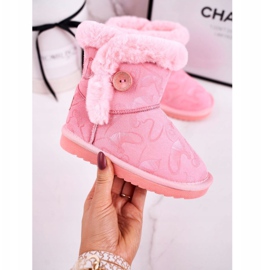 Apawwa Botas infantis de neve com pele e botão rosa Kawai 1 Apawwa Botas infantis de neve com pele e botão rosa Kawai 1