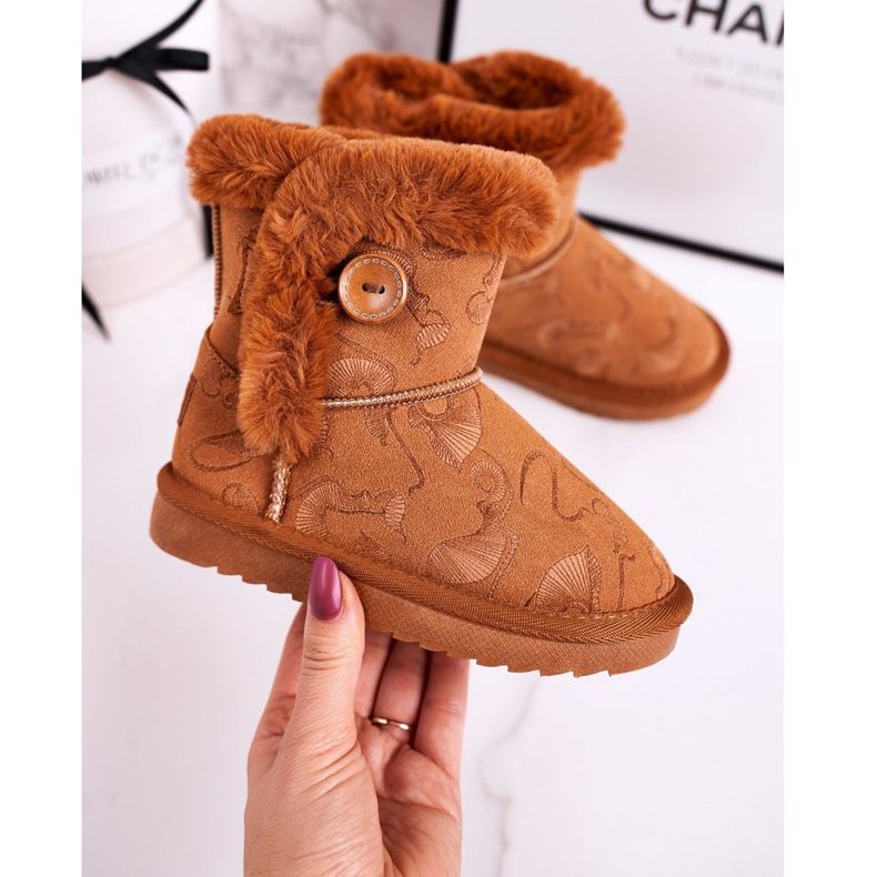 Apawwa Botas infantis de neve com pele e botão marrom Kawai 1