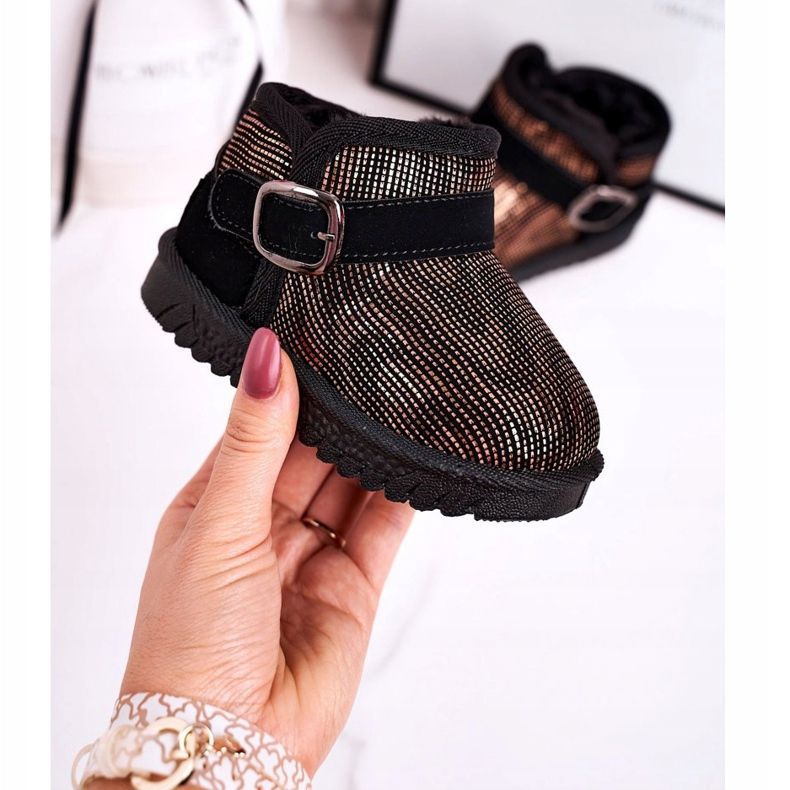 Maiqi Botas de neve infantis com pele dourada preta sonhadora preto dourado 1
