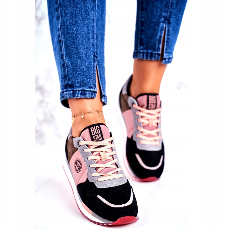 Sapatos esportivos femininos, tênis Big Star GG274458 preto cáqui rosa cinza 1