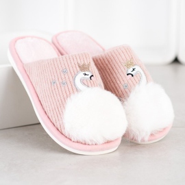 Bona Chinelos quentes com aplicação branco rosa 1
