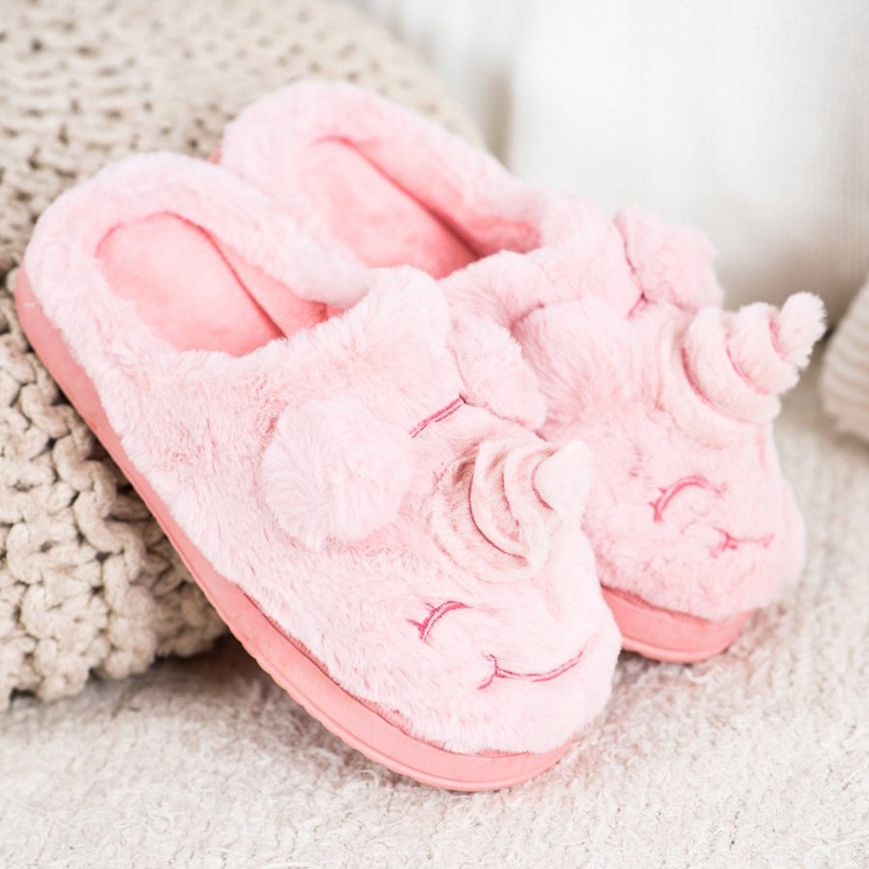 Bona Chinelos femininos de unicórnio rosa 2