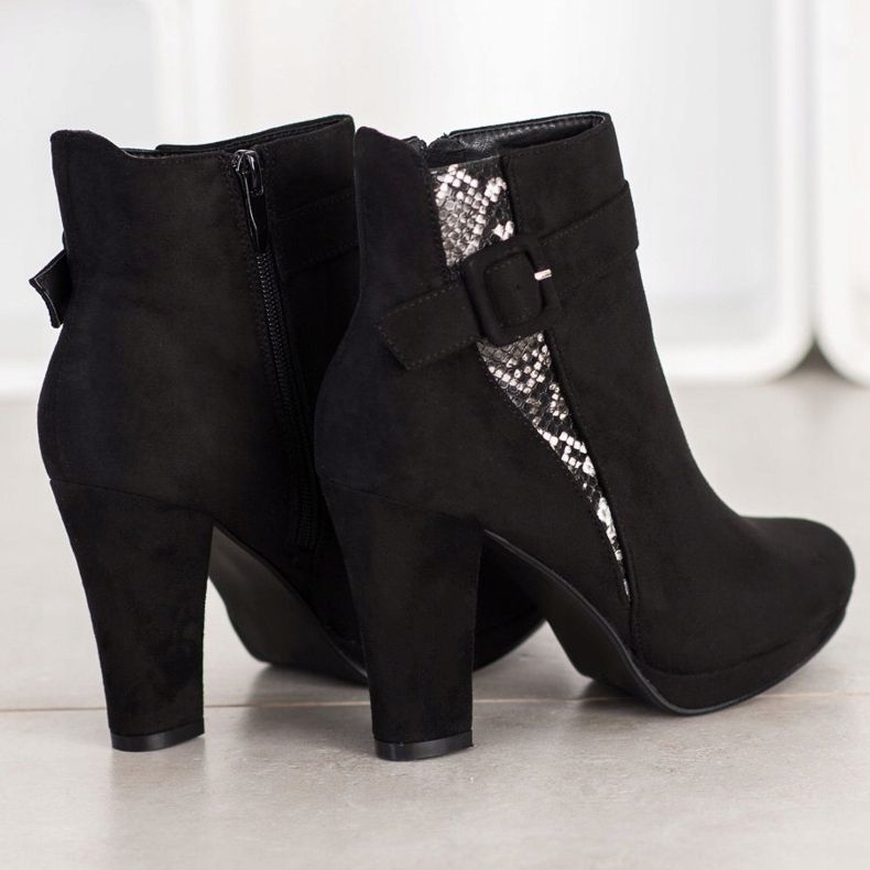 SHELOVET Botas de salto alto com estampa de cobra preto cinza 1 SHELOVET Botas de salto alto com estampa de cobra preto cinza 1