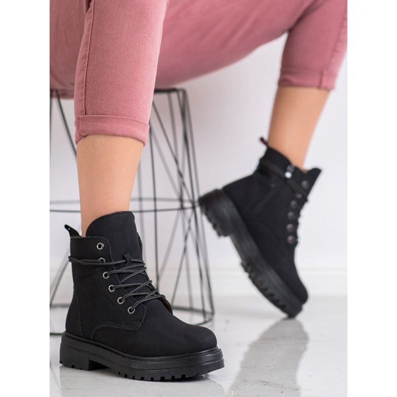 SHELOVET Trappers pretos com couro ecológico 1