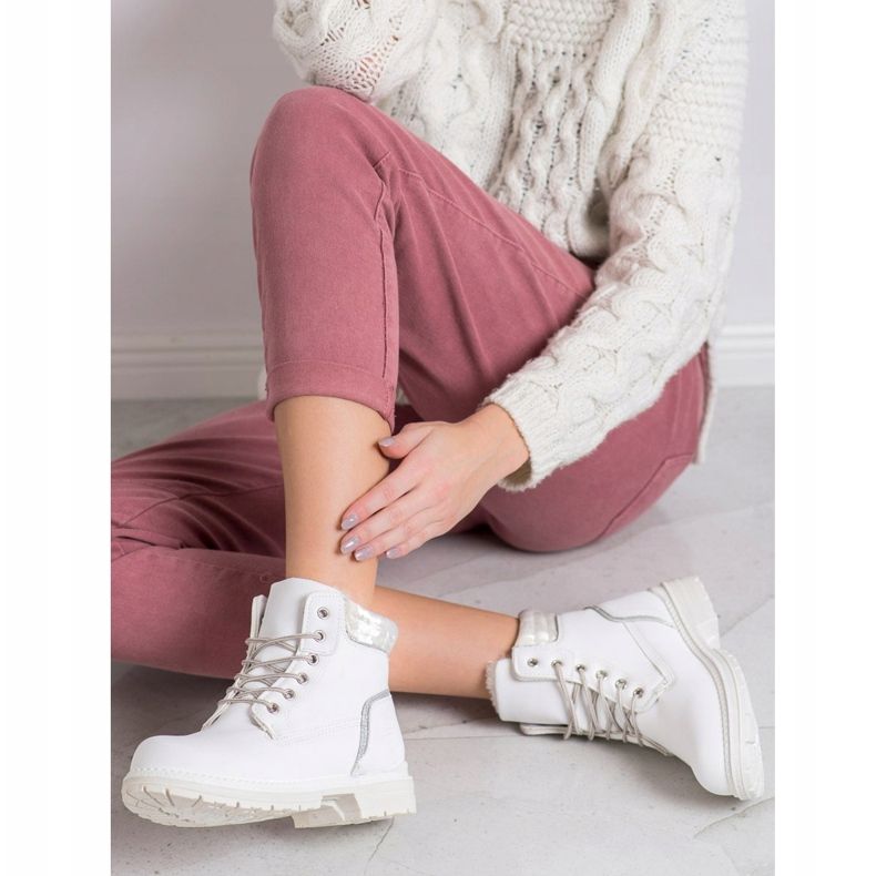 SHELOVET Botas de caminhada com parte superior de veludo branco prata 1