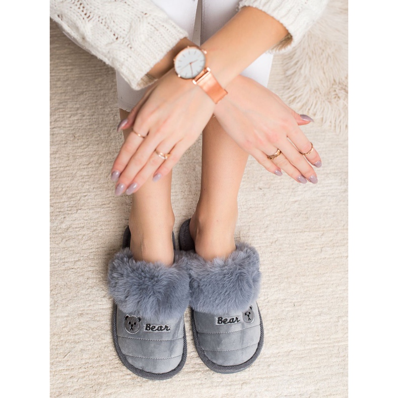 Bona Chinelos com pele de urso cinza 1