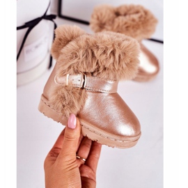 FRROCK Botas de neve aquecidas para crianças com gelatina de pele rosa e ouro 2