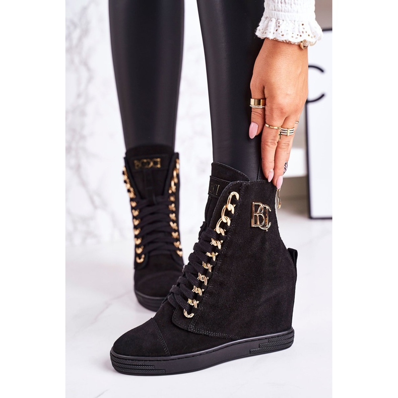 Tênis de camurça feminino BOOCI 2222/066 / com corrente dourada preta preto 2