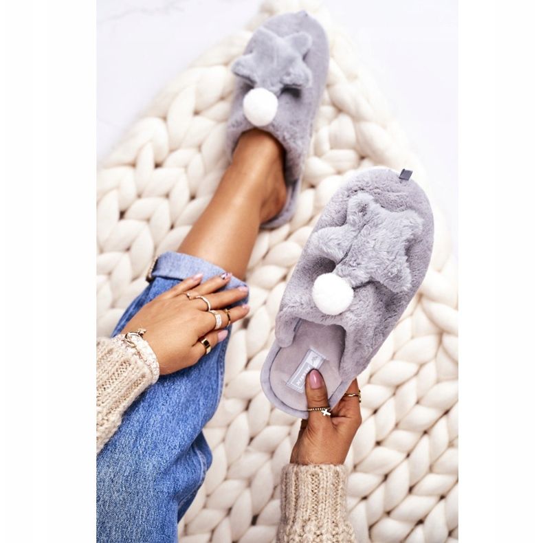 Chinelos femininos com pele e cinza estrelado à noite 2