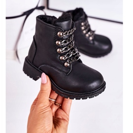 Trappers isolados para crianças Corrente de couro ecológico Black Rock &amp; Roll preto 2