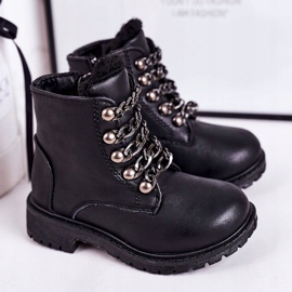 Trappers isolados para crianças Corrente de couro ecológico Black Rock &amp; Roll preto 1