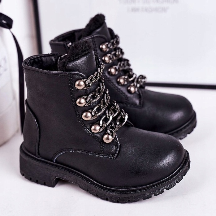 Trappers isolados para crianças Corrente de couro ecológico Black Rock &amp; Roll preto 1