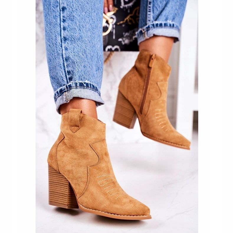 MSMG Botas de cowboy quentes femininas caramelo margarida marrom 1