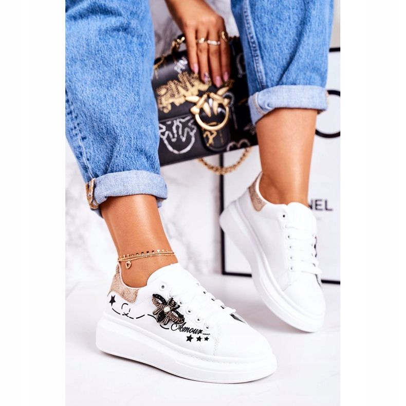 Tênis feminino esportivo com Fly White Golden Amour branco 2