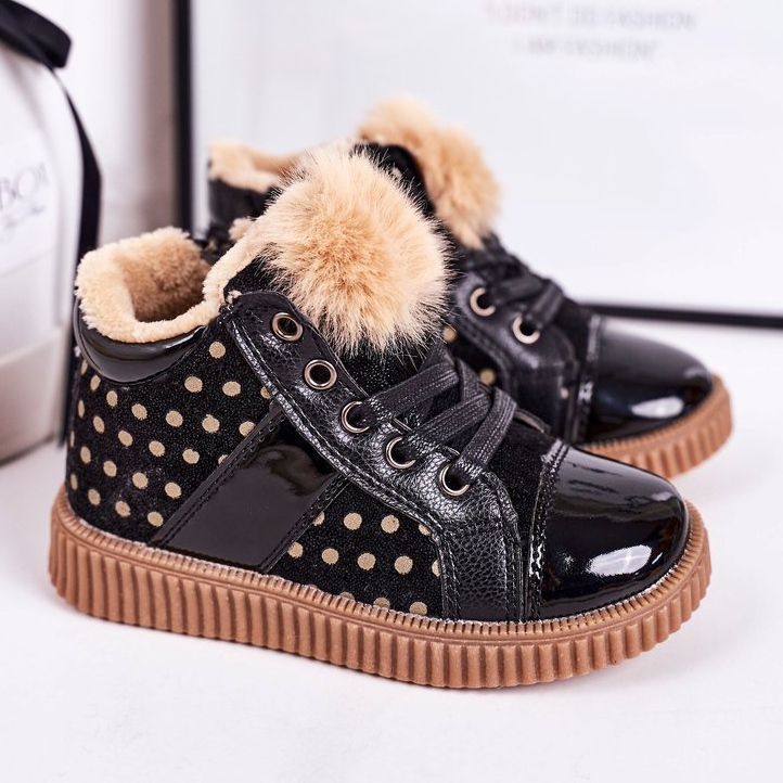 Linshi Tênis infantil com botas quentes em bolinhas pretas Anastasia preto 1 Linshi Tênis infantil com botas quentes em bolinhas pretas Anastasia preto 1