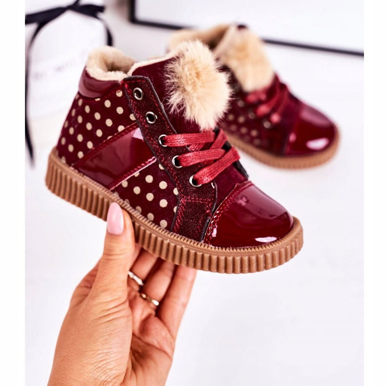 PL1 Tênis infantil com botas quentes em bolinhas vermelhas Anastasia vermelho 2