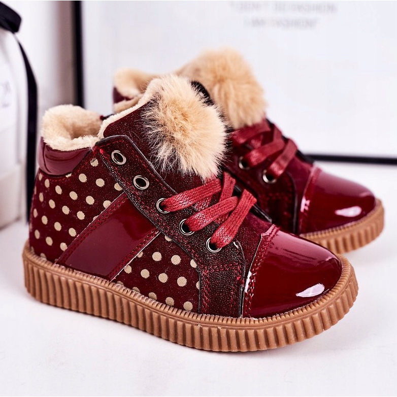 PL1 Tênis infantil com botas quentes em bolinhas vermelhas Anastasia vermelho 1