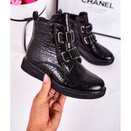 PL1 Botas aquecidas para crianças lacadas com estampa animal preta maia preto 2