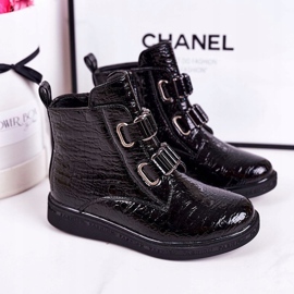 PL1 Botas aquecidas para crianças lacadas com estampa animal preta maia preto 1