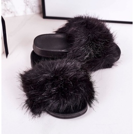 PS1 Chinelos infantis de pele preta fashionista preto 1