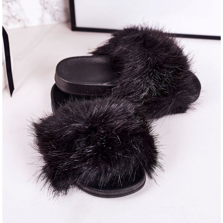 PS1 Chinelos infantis de pele preta fashionista preto 1