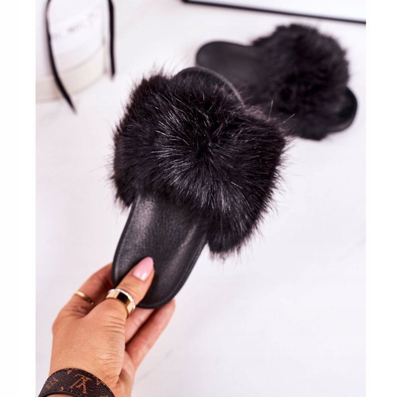 PS1 Chinelos infantis de pele preta fashionista preto 2