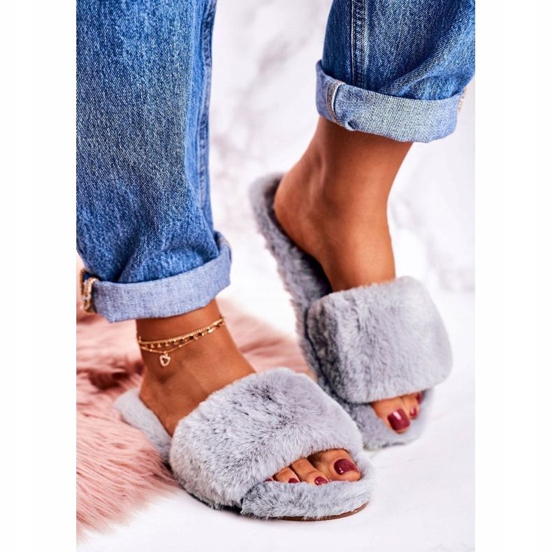 FRJ Chinelos de pele cinza feminino dias frios cinza 1