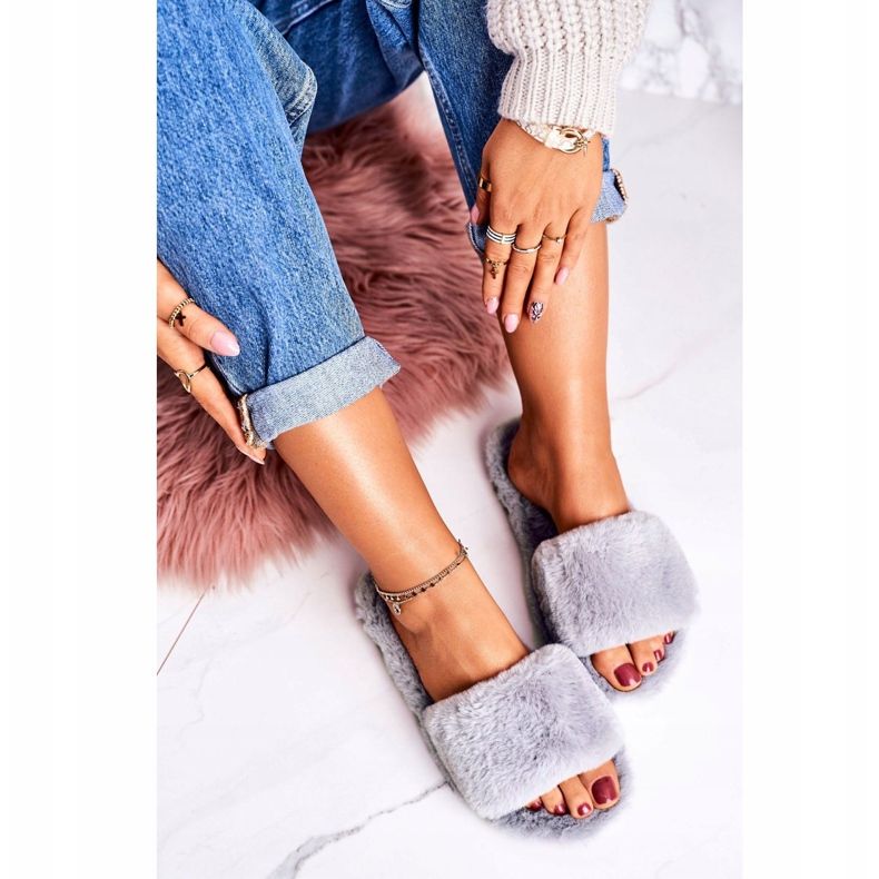 FRJ Chinelos de pele cinza feminino dias frios cinza 2