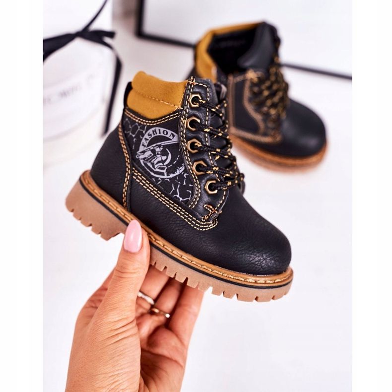 PL1 Armadilhas de botas aquecidas para crianças com sola de borracha preta Bobby preto laranja 2