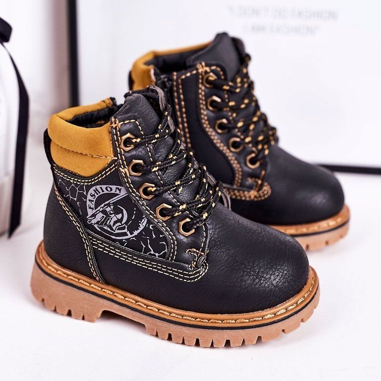 PL1 Armadilhas de botas aquecidas para crianças com sola de borracha preta Bobby preto laranja 1