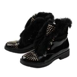 Botas femininas com isolamento achatado preto lacado 1