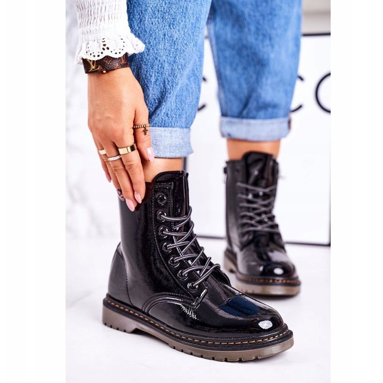 Botas quentes femininas Botas lacadas Black Thunder preto 1