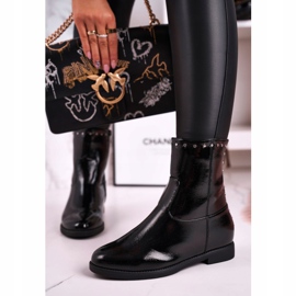 Botas femininas pretas lacadas aquecidas com jatos, Performance preto 2