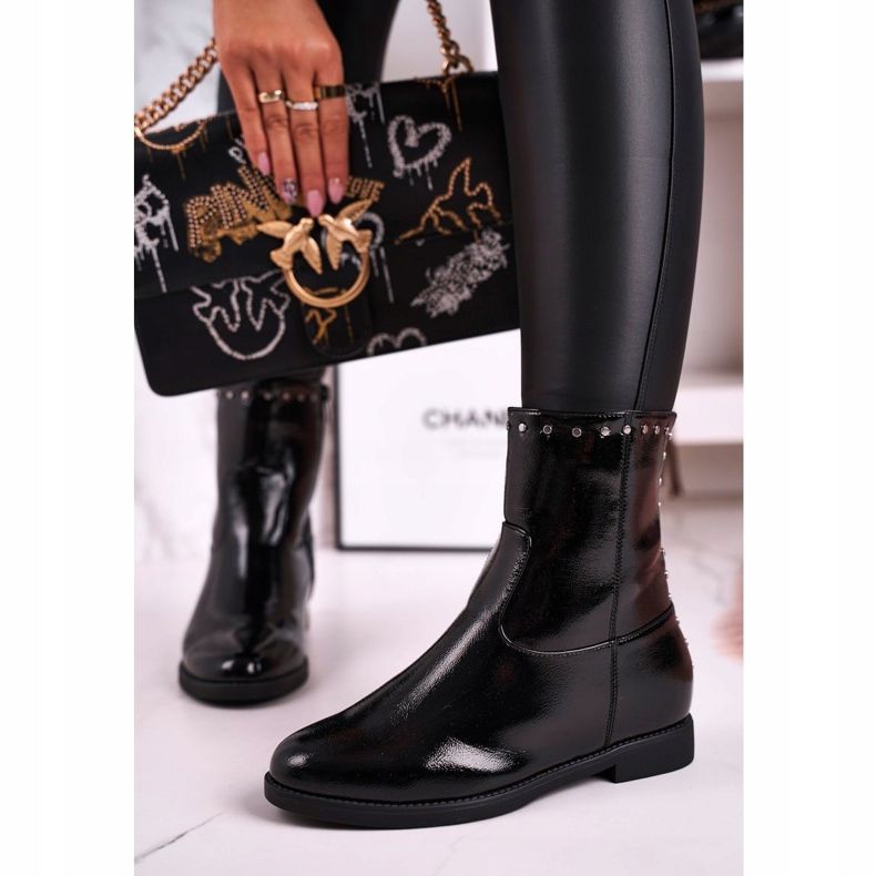 Botas femininas pretas lacadas aquecidas com jatos, Performance preto 2 Botas femininas pretas lacadas aquecidas com jatos, Performance preto 2