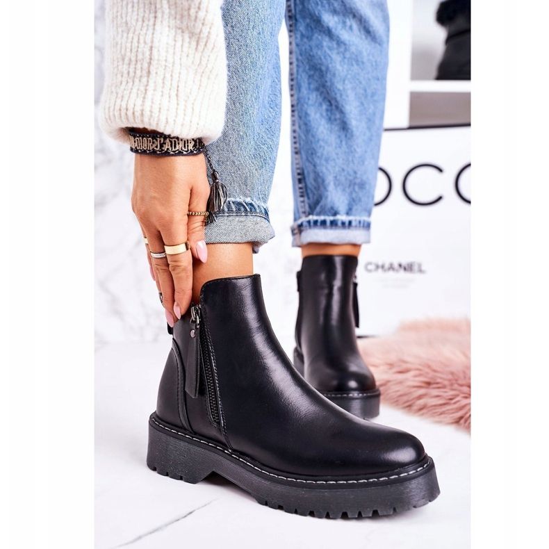 PJ1 Botas quentes femininas com sola de borracha caminhada na lua negra preto 1