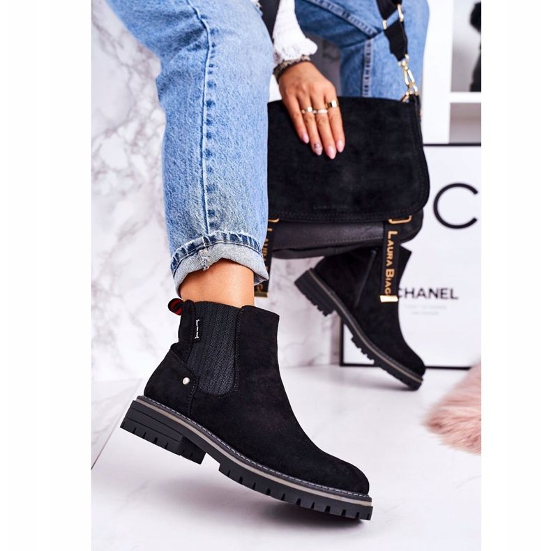 PJ1 Botas femininas quentes Chelsea Botas pretas de camurça de viajante preto 2