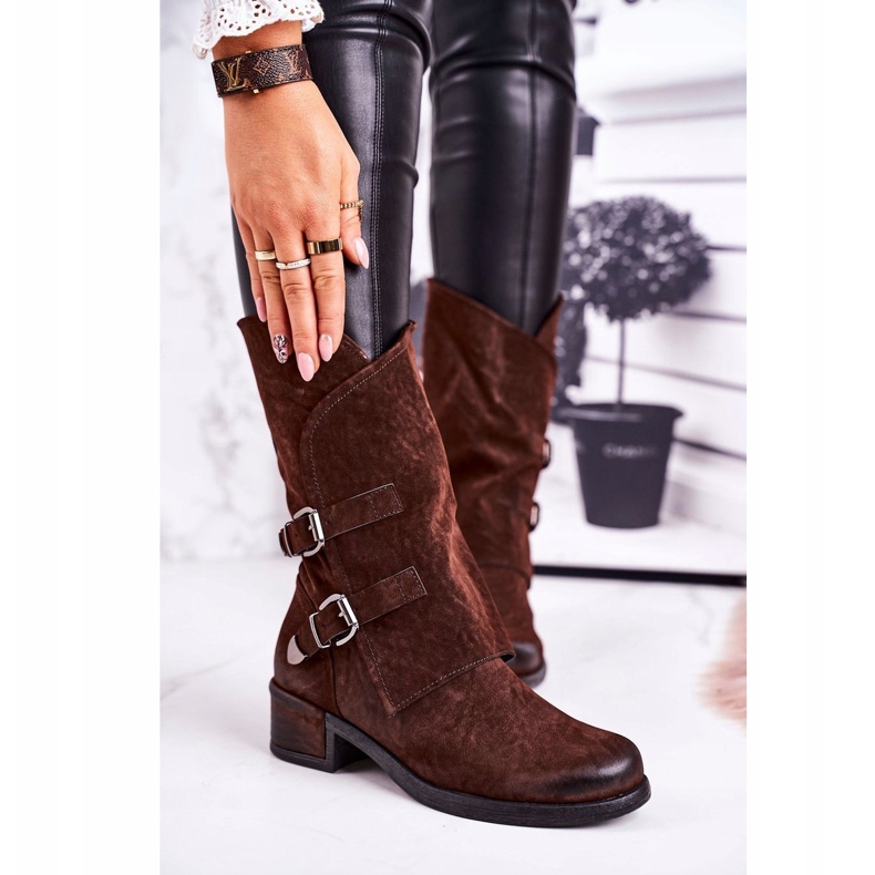 SEA Botas quentes femininas com fivelas marrom cassidy 1