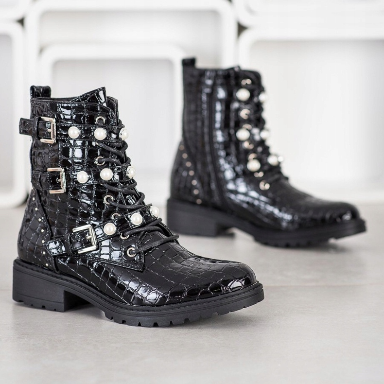 Super Me Impressão Lacquered Workers Snake preto 1