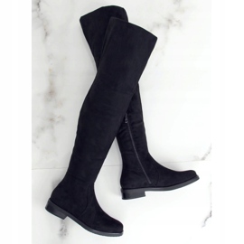 Botas acima do joelho com salto baixo preto K-99120-1 Tecido Preto 1