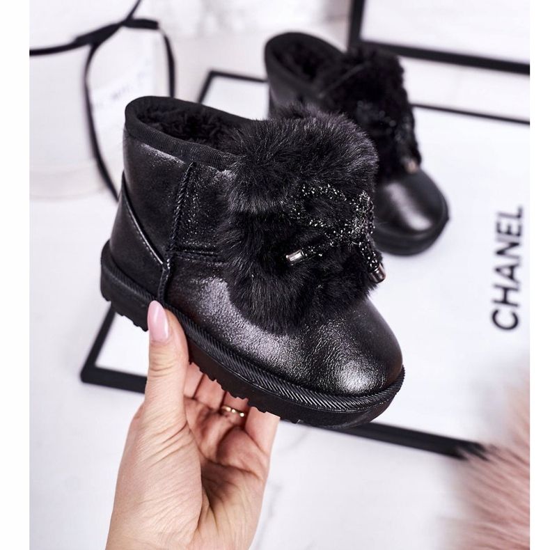 Botas de neve infantis com pele preta Aurora preto 1