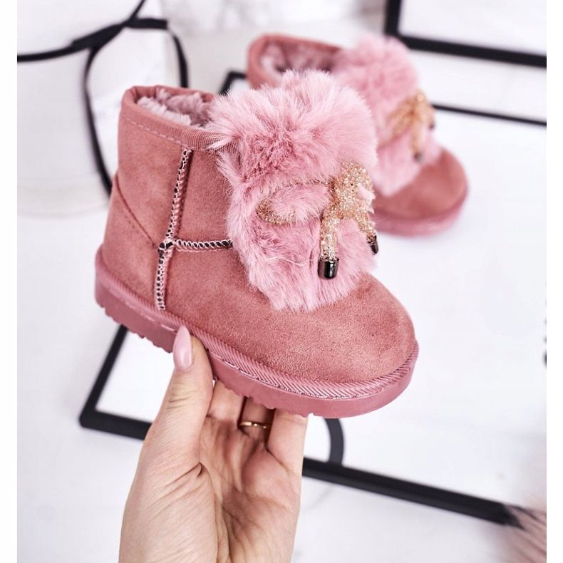 Botas infantis de neve com pele de camurça rosa Amelia 1