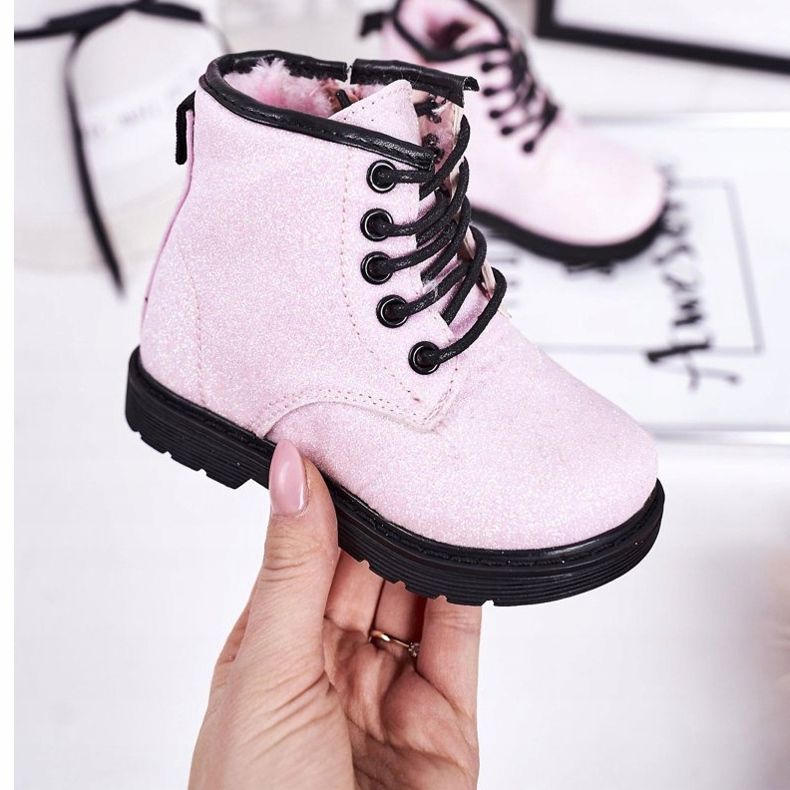 Botas aquecidas de brocado infantil armadilhas rosa Ariel 1
