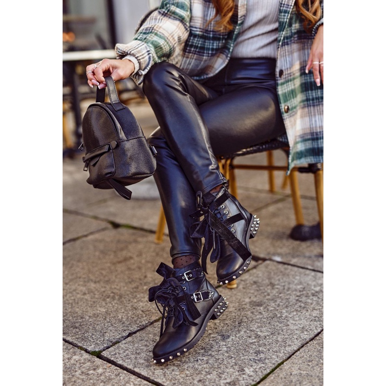 SEA Botas femininas rebites espigões ímã preto 3