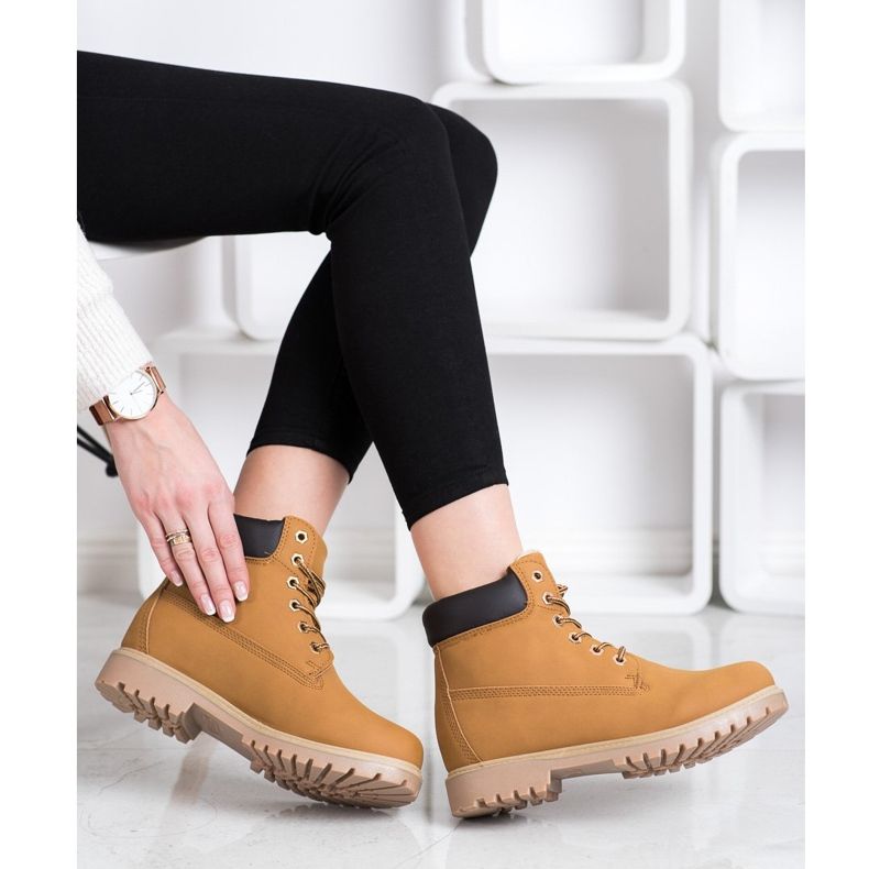 SHELOVET Botas de caminhada quentes com couro ecológico castanho 2